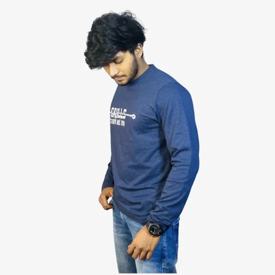 Men's Navy Blue Full Sleeve T-Shirt | Premium Cotton Round Neck Casual T-Shirt